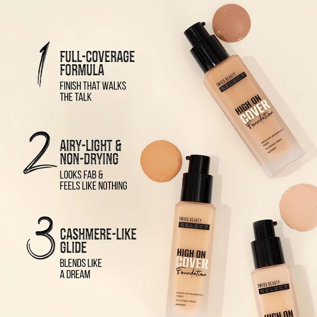 Swiss Beauty Select High On Cover Foundation 39ml, 01 Neutral Ivory | Full Coverage | Waterproof | Lightweight | Blendable & Buildable | Macadamia Oil & Vitamin E