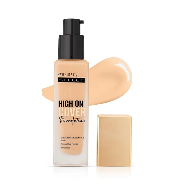 Swiss Beauty Select High On Cover Foundation 39ml, 06 Warm Espresso | Full Coverage | Waterproof | Lightweight | Blendable & Buildable | Macadamia Oil & Vitamin E