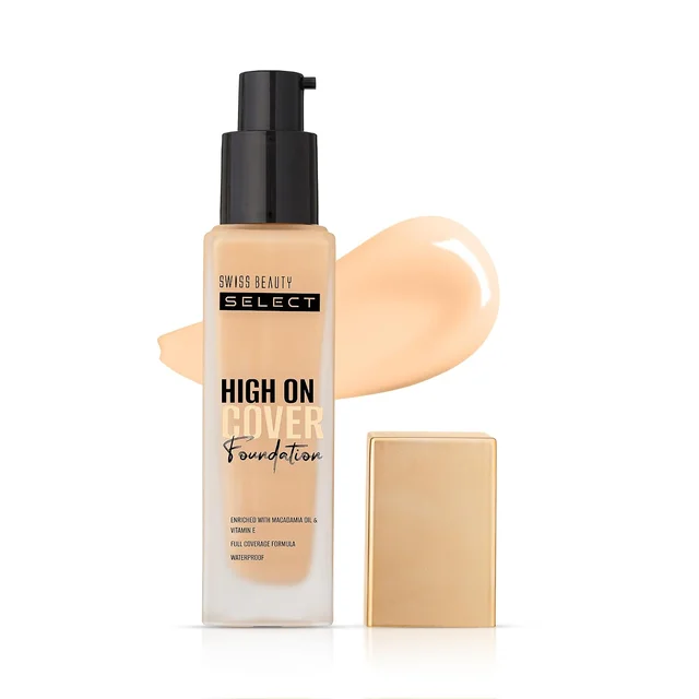 Swiss Beauty Select High On Cover Foundation 39ml, 03 Warm Biscuit | Full Coverage | Waterproof | Lightweight | Blendable & Buildable | Macadamia Oil & Vitamin E