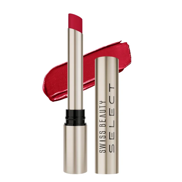Swiss Beauty Select High On Shine Creamy Lipstick 08 Scarlet Red| Mirror-Shine Glossy Finish | Creamy Hydrating Formula with Vitamin E