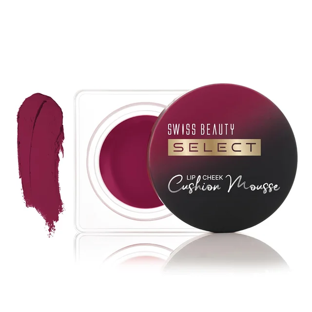 Swiss Beauty Select Lip And Cheek Cushion Creamy Mousse 4.5gm, Shade 02 Vogue Rose with Vitamin E | 12 Hours Long Stay | Soft Matte Finish
