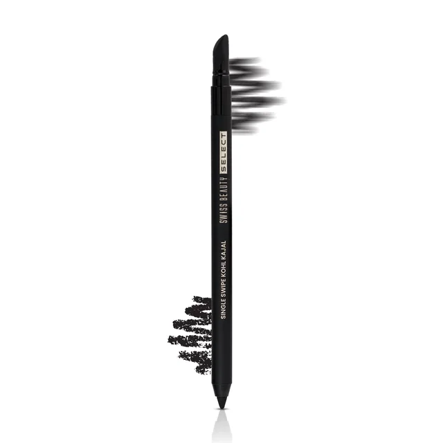 Swiss Beauty Select Single Swipe Kohl Kajal 1.2gm | Intense Black | 16Hr Long Stay | Waterproof & Smudge Proof | Creamy Smooth Kajal with Smudger