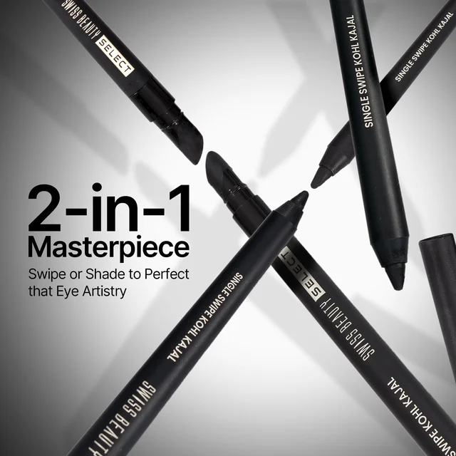 Swiss Beauty Select Single Swipe Kohl Kajal 1.2gm | Intense Black | 16Hr Long Stay | Waterproof & Smudge Proof | Creamy Smooth Kajal with Smudger