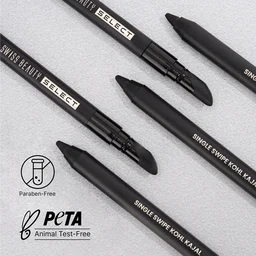 Swiss Beauty Select Single Swipe Kohl Kajal 1.2gm | Intense Black | 16Hr Long Stay | Waterproof & Smudge Proof | Creamy Smooth Kajal with Smudger