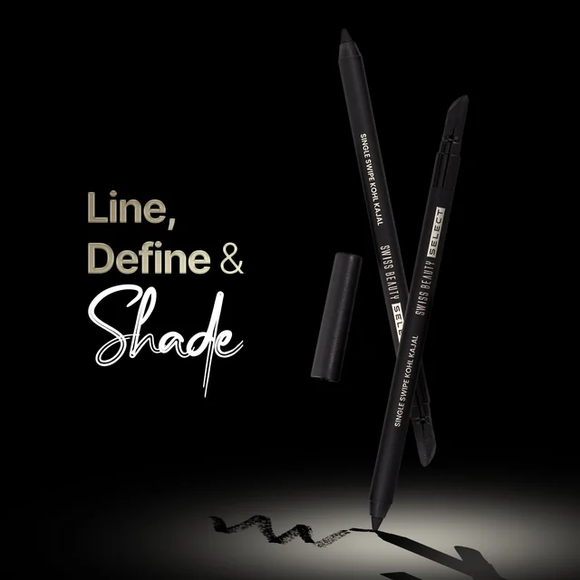 Swiss Beauty Select Single Swipe Kohl Kajal 1.2gm | Intense Black | 16Hr Long Stay | Waterproof & Smudge Proof | Creamy Smooth Kajal with Smudger