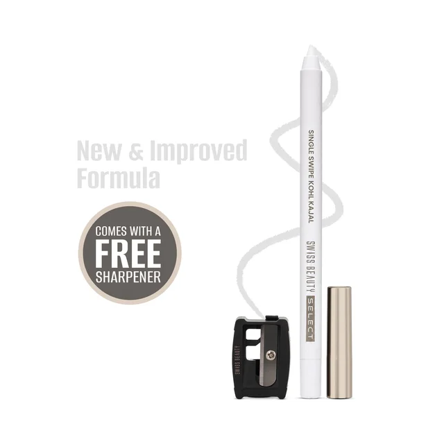 Swiss Beauty Select Single Swipe Kohl Kajal Shade 04 Pure White | Waterproof, Smudge Proof | Long Lasting, Highly Pigmented | Creamy Glide, Matte Finish Eye Kajal Pencil