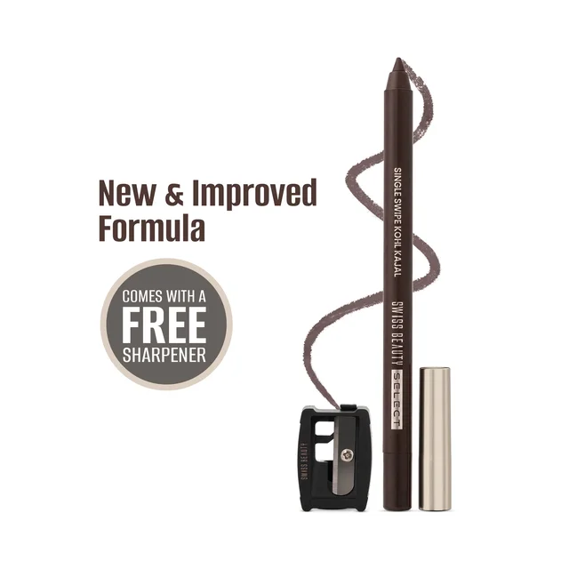 Swiss Beauty Select Single Swipe Kohl Kajal Shade 03 Burnt Brown | Waterproof, Smudge Proof | Long Lasting, Highly Pigmented | Creamy Glide, Matte Finish Eye Kajal Pencil