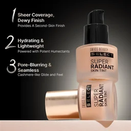 Swiss Beauty Select Super Radiant Hydrating Liquid Skin Tint 30g, Shade 04 Almond Glow, With Hyaluronic Acid | Lightweight Makeup for Natural Dewy Radiant Glow