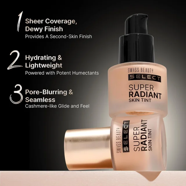 Swiss Beauty Select Super Radiant Hydrating Liquid Skin Tint 30g, Shade 04 Almond Glow, With Hyaluronic Acid | Lightweight Makeup for Natural Dewy Radiant Glow