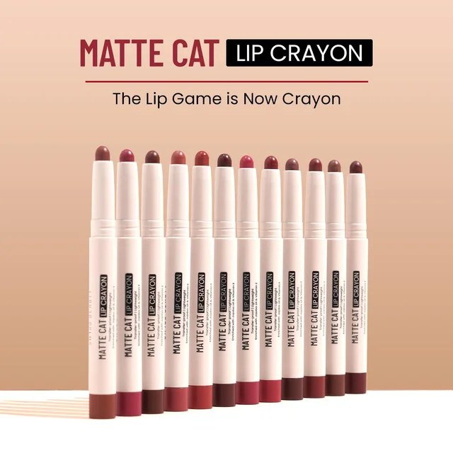 Swiss Beauty Matte Cat Lip Crayon 03 Brick Shell with Vitamin E & Jojoba Oil | Highly Pigmented | Matte Finish & 8 Hour Stay | Smudge-proof & waterproof