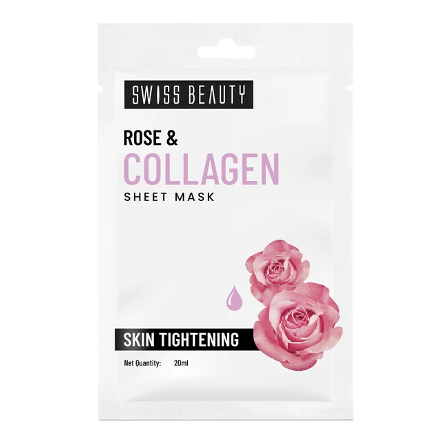 Swiss Beauty Skin tightening Sheet Mask 20ml | with Rose & Collagen | Serum-infused sheet mask | For Hydrating and youthful glowing skin | Maintain Skin Elasticity | Radiant skin mask | 20ml