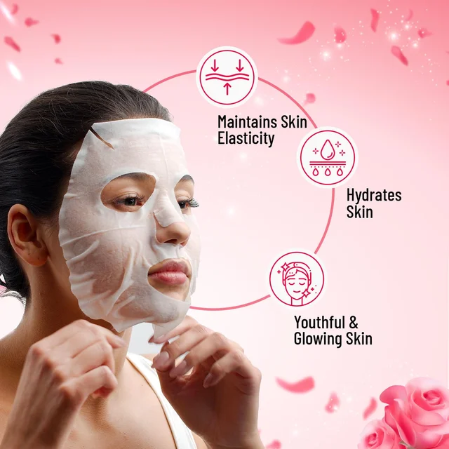 Swiss Beauty Skin tightening Sheet Mask 20ml | with Rose & Collagen | Serum-infused sheet mask | For Hydrating and youthful glowing skin | Maintain Skin Elasticity | Radiant skin mask | 20ml