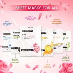 Swiss Beauty Skin tightening Sheet Mask 20ml | with Rose & Collagen | Serum-infused sheet mask | For Hydrating and youthful glowing skin | Maintain Skin Elasticity | Radiant skin mask | 20ml