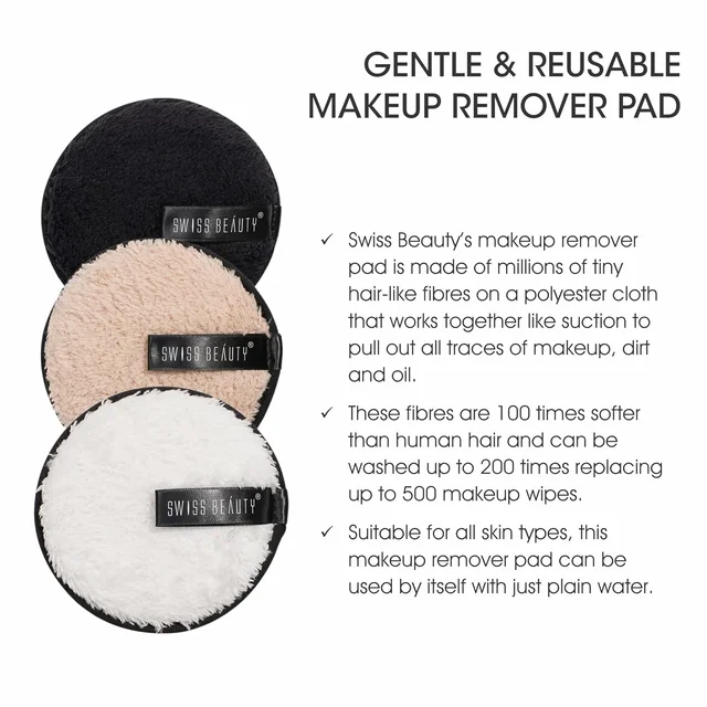 Swiss Beauty Soft & Gentle Cleansing Reusable Makeup Remover Pad Shade 01 | Ultra-Soft Microfiber | Eco-Friendly & Removes Waterproof Makeup | Washable & Reusable
