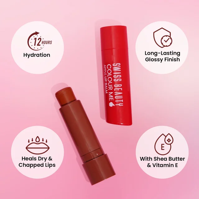 Swiss Beauty Apple Burst Colour Me Lip Balm with 12-hour hydration & SPF 15 | Long-Lasting & Glossy Finish | Heals dry & Chapped lips | Shea Butter & Vitamin E |