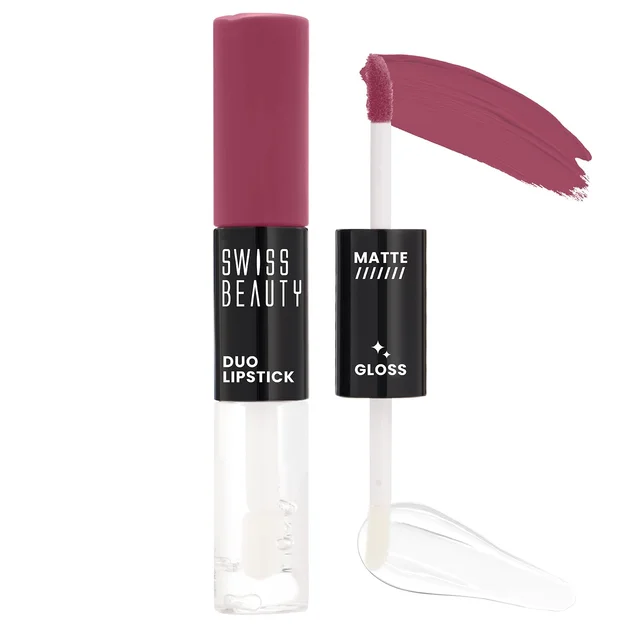 Swiss Beauty Vintage Pink Duo Lipstick with Matte & High-Shine Gloss | Long-Lasting, Smudge-Proof | Lightweight & Comfortable | 2-in-1 Lipstick for Natural & Glam Looks