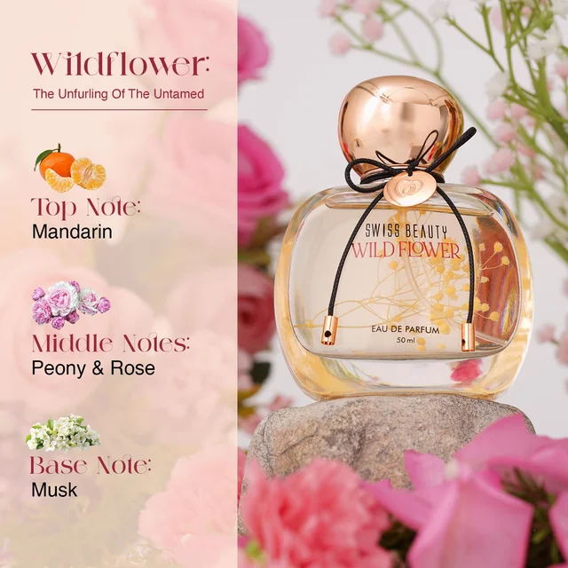 Swiss Beauty Wild Flower Eau De Parfum 50ml| Long-Lasting Fragrance | Perfect for Gifting | Everyday Wear Perfume | Mandarin Top Note | Peony & Rose Heart | Musk Base