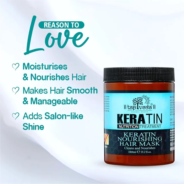 Tapveda Keratin Treatment Fresh Hair Spa Mask 1000ml | Deep Nourishment for Dry, Frizzy & Color-Damaged Hair | Repair, Strength & Growth Care
