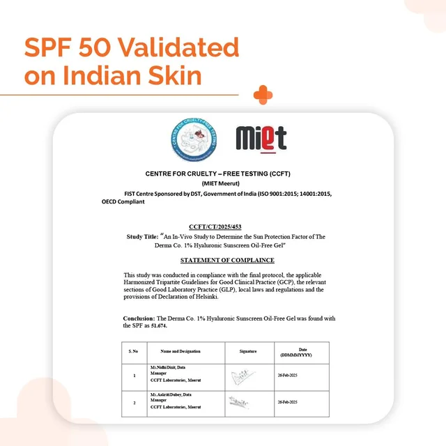 The Derma Co 1% Hyaluronic Sunscreen 50g Oil-Free Matte Gel SPF 50 PA++++ | For Oily & Acne-Prone Skin | No White Cast | Broad Spectrum & Blue Light Protection