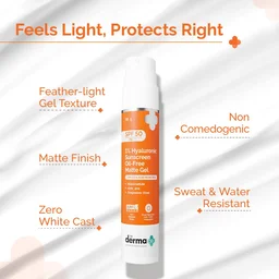 The Derma Co 1% Hyaluronic Sunscreen 50g Oil-Free Matte Gel SPF 50 PA++++ | For Oily & Acne-Prone Skin | No White Cast | Broad Spectrum & Blue Light Protection