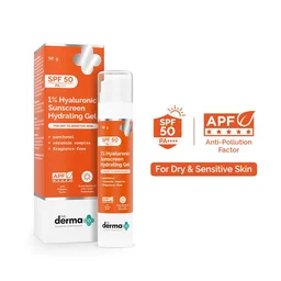 The Derma Co 1% Hyaluronic Sunscreen Hydrating Gel 50g SPF 50 PA++++ | For Dry & Sensitive Skin | No White Cast | UVA/UVB & Blue Light Protection