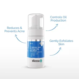 The Derma Co 1% Salicylic Acid Foaming Daily Face Wash 100ml | With Zinc PCA & PHA | For Active Acne & Clogged Pores | Helps Reduce Acne & Unclog Pores