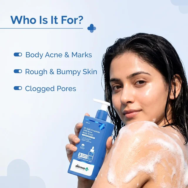 The Derma Co 2% Sali-Cinamide Body Wash 250ml for Bacne & Body Acne | 3-Action Exfoliating Formula | Helps Fade Marks | Non-Drying, Fragrance-Free
