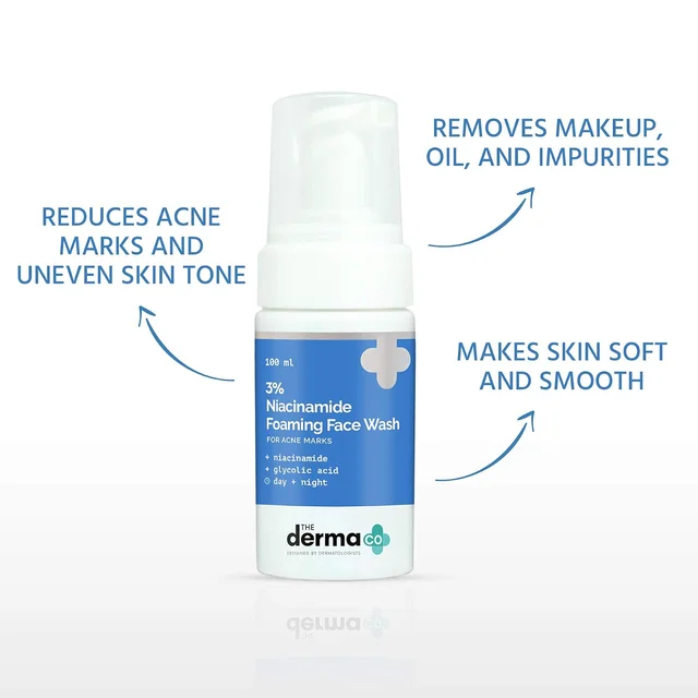 The Derma Co 3% Niacinamide Foaming Face Wash 100ml for Acne Marks | Gentle Foaming Cleanser for Daily Face Care | Helps Cleanse, Refresh & Improve Skin Appearance