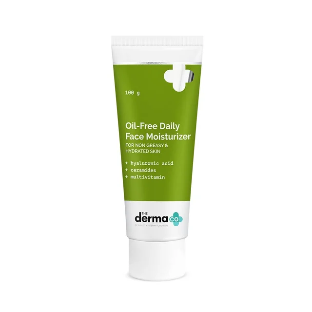 The Derma Co Oil-Free Daily Face Moisturizer 100g with Hyaluronic Acid, Ceramides & Multivitamins | Non-Greasy Hydration | Prolonged Moisturization | Skin Barrier Care