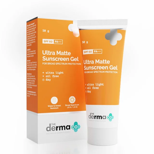 The Derma Co Ultra Matte Sunscreen Gel 50g SPF 60 | Matte Finish Sunscreen for All Skin Types | Helps Protect Skin from Sun Damage, UVA & UVB Rays