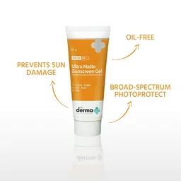 The Derma Co Ultra Matte Sunscreen Gel 50g SPF 60 | Matte Finish Sunscreen for All Skin Types | Helps Protect Skin from Sun Damage, UVA & UVB Rays