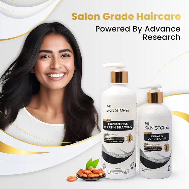 The Skin Story Keratin Shampoo (450ml) & Conditioner (250g) Set | Sulfate-Free Hair Care | Repairs & Nourishes Damaged Hair | Combo Pack