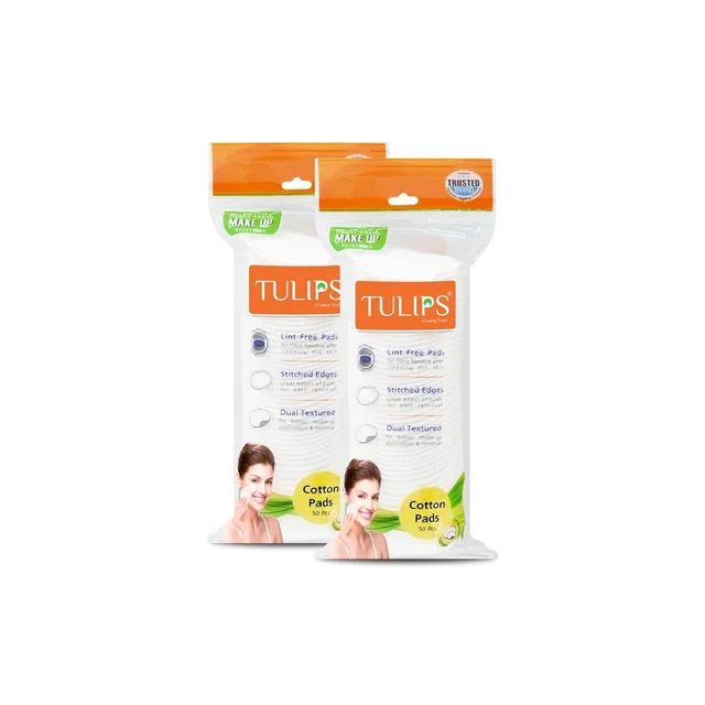 Tulips Facial Cotton Pads 50pc Pack Of 2 | in Ziplock Bag | 100% Pure Soft Cotton | Perfect for Makeup Application & Removal | Safe for Sensitive Skin