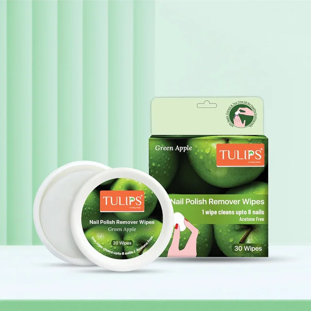 Tulips Nail Polish Remover Wipes | Acetone-Free |Pre-Moistened, Convenient & Gentle | Green Apple, Blueberry & Lavender Scents