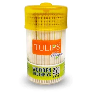 Tulips Premium Wooden Toothpicks 250+50 Free| High-Quality | Biodegradable | Safe for Daily Use | Ideal for Oral Hygiene & Kitchen Use