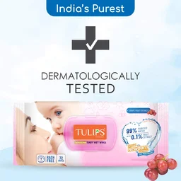 Tulips Sensitive Baby Wet Wipes LID Pack (72 Wipes) | Gentle Cleaning | Moisturizing | Rash-Free | 99% Purified Water & Grapefruit Extracts