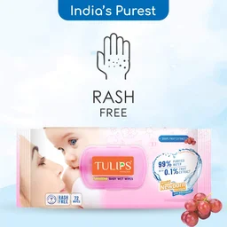 Tulips Sensitive Baby Wet Wipes LID Pack (72 Wipes) | Gentle Cleaning | Moisturizing | Rash-Free | 99% Purified Water & Grapefruit Extracts