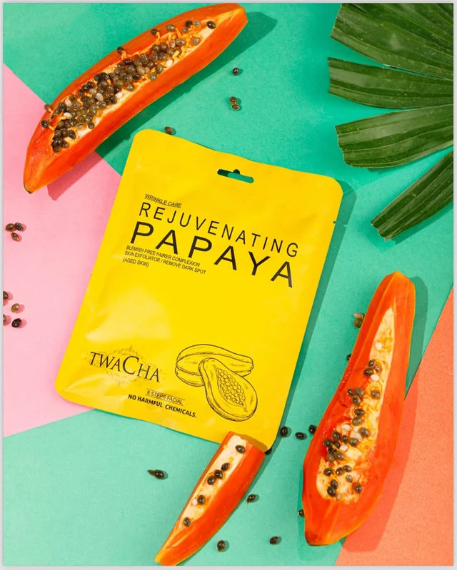 Twacha 6 Steps Rejuvenating Papaya Facial Kit | Papaya Enzymes + Alpha-Arbutin for Dark Spot Reduction & Radiant Glow | All Skin Types | Home Spa Facial