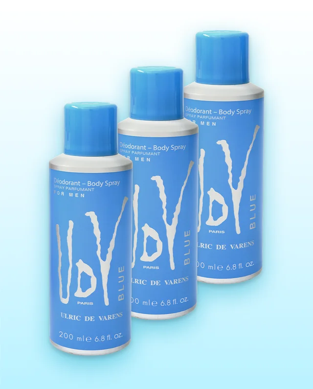 UDV Paris Ulric De Varens Blue Deodorant Body Spray 200ml | Fresh & Invigorating Fragrance | Everyday Body Spray | Long-Lasting Fresh Feel | Deodorant for Men