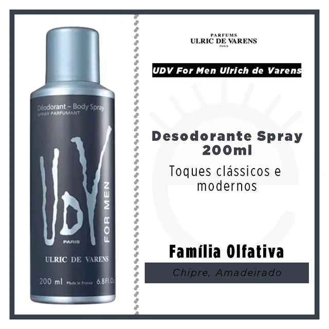 UDV Paris Ulric De Varens for Men Deodorant Body Spray 200ml | Refreshing Fragrance | Long-Lasting Fresh Feel | Daily Grooming Spray for Men | Elegant Men's Deodorant