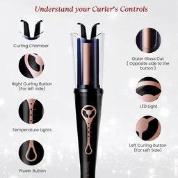 Make me Bold Urban Yog MakeMeeBold Automatic Hair Curler with Two-Way Rotation | 4 Heat Settings, Anti-Scald Design | Ceramic Barrel, Fast 10-15 Min Styling | Tangle-Free Curling Iron for Women