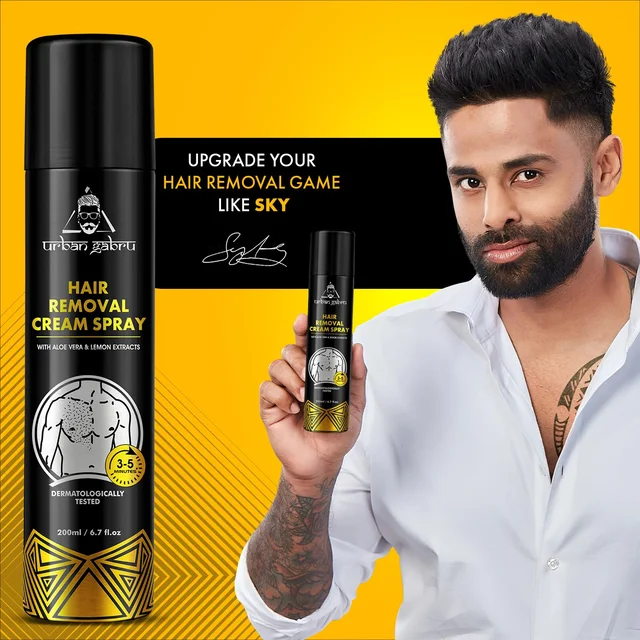 Urbangabru Hair Removal Spray 200ml | Painless Body Hair Removal for Men | Removes Hair in 3-5 Minutes | Suitable for Chest, Back, Legs & Underarms