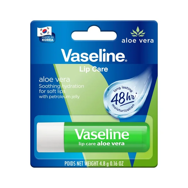 Vaseline Lip Care Aloe Vera Lip Balm Stick 4.8g | Up to 48Hr Moisturization | With Aloe Extract & Petroleum Jelly | Made in South Korea