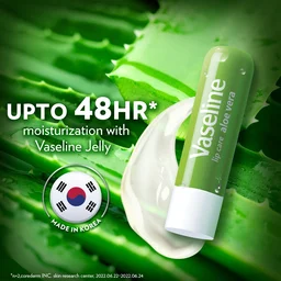 Vaseline Lip Care Aloe Vera Lip Balm Stick 4.8g | Up to 48Hr Moisturization | With Aloe Extract & Petroleum Jelly | Made in South Korea