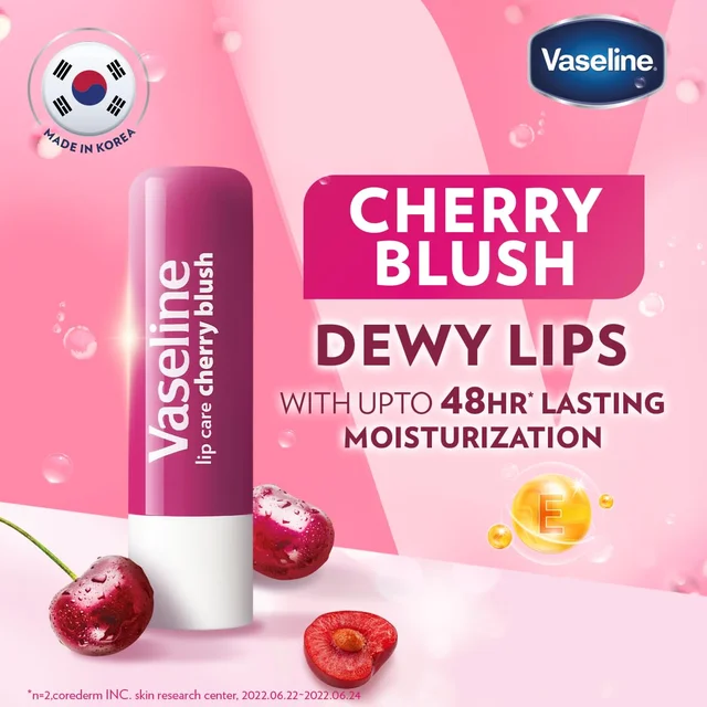 Vaseline Lip Care Cherry Blush Tinted Lip Balm Stick 4.8g | Up to 48Hr Moisturization | With Petroleum Jelly & Vitamin E | Made in South Korea
