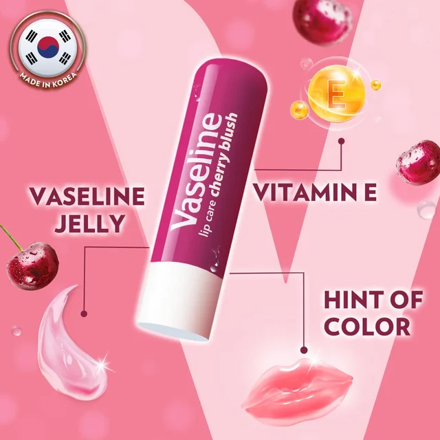 Vaseline Lip Care Cherry Blush Tinted Lip Balm Stick 4.8g | Up to 48Hr Moisturization | With Petroleum Jelly & Vitamin E | Made in South Korea