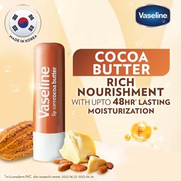 Vaseline Lip Care Cocoa Butter Lip Balm Stick 4.8g | Up to 48Hr Moisturization | With Cocoa & Shea Butter | Made in South Korea | Daily Lip Care for Soft, Smooth Lips