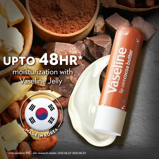 Vaseline Lip Care Cocoa Butter Lip Balm Stick 4.8g | Up to 48Hr Moisturization | With Cocoa & Shea Butter | Made in South Korea | Daily Lip Care for Soft, Smooth Lips