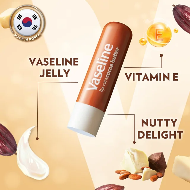 Vaseline Lip Care Cocoa Butter Lip Balm Stick 4.8g | Up to 48Hr Moisturization | With Cocoa & Shea Butter | Made in South Korea | Daily Lip Care for Soft, Smooth Lips