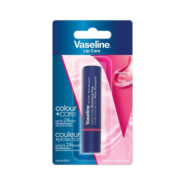 Vaseline Lip Care Colour+Care Blooming Pink Tinted Lip Balm Stick 3g with Manuka Honey | Up to 24Hr* Moisturization | Soft, Smooth & Pink-Tinted Lips